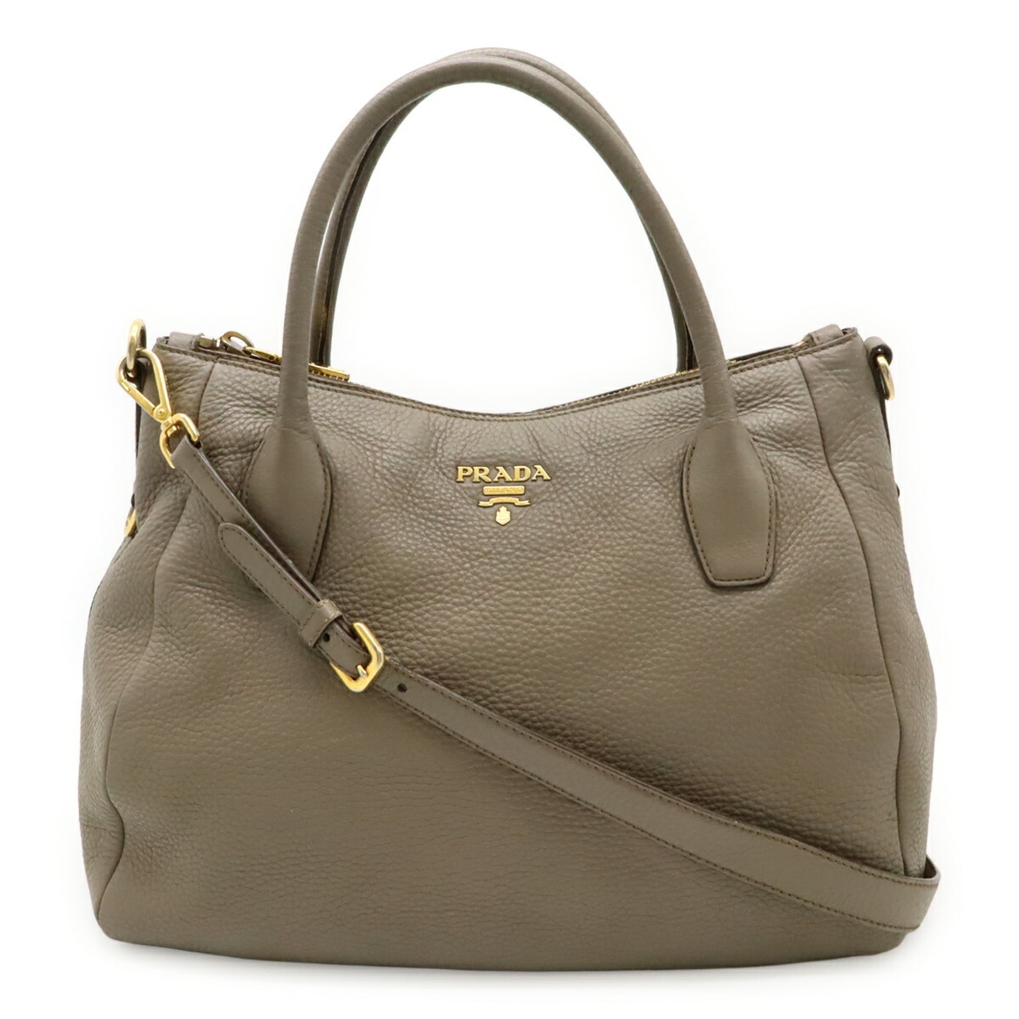 Prada Grayish Leather Shoulder Bag Tote Bag (Pre-Owned)