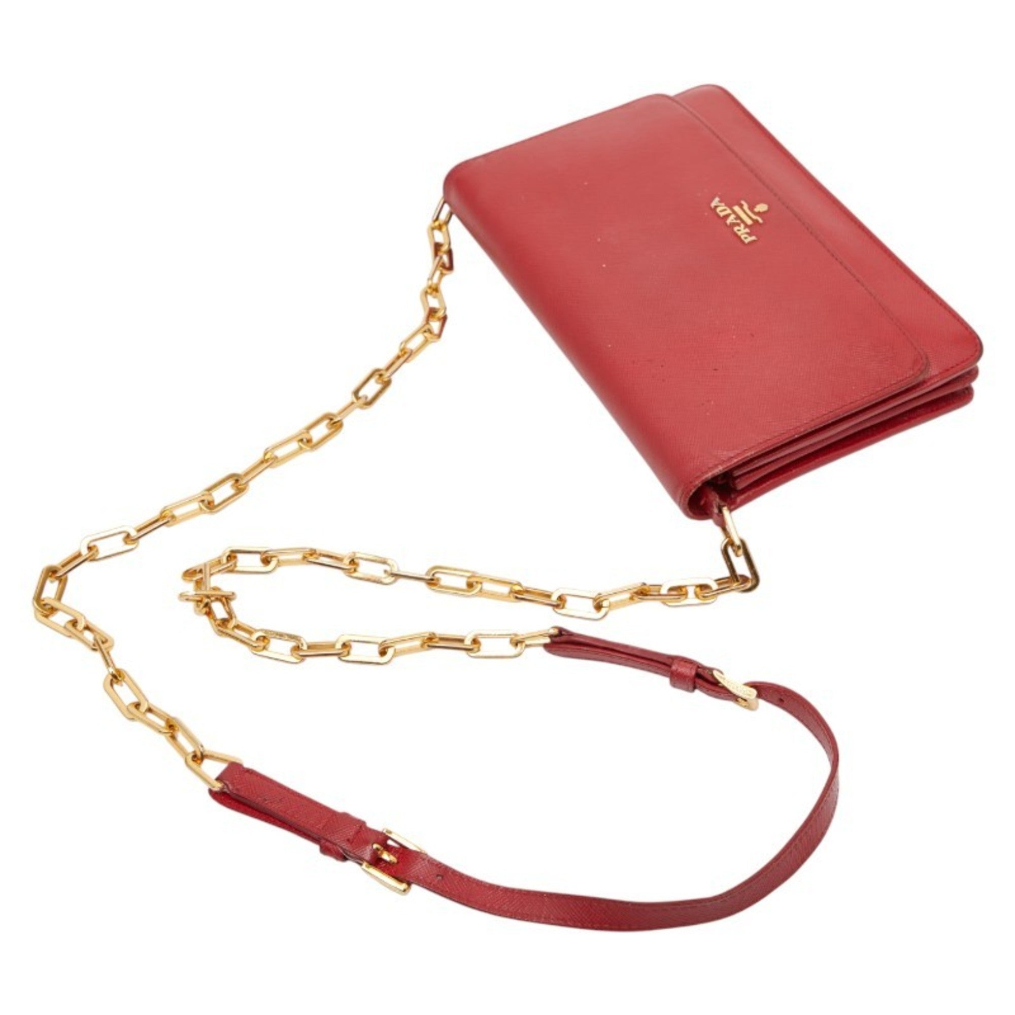 Prada Red Color Leather Shoulder Bag (Pre-Owned)