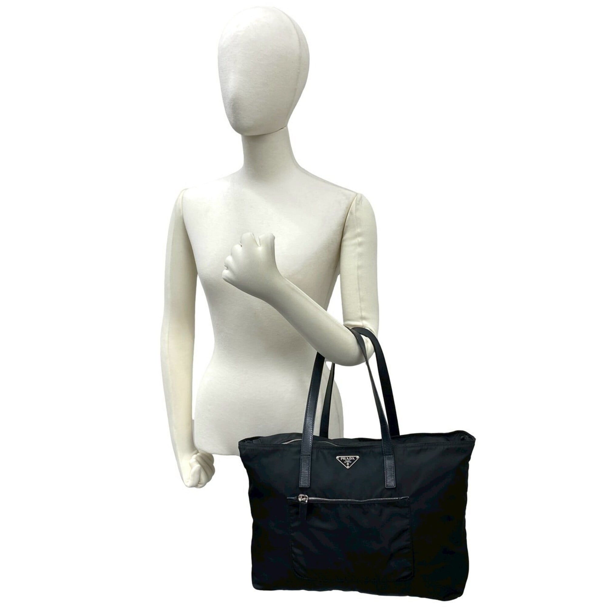 Prada Black Nylon Leather Handbag Shoulder Bag Tote Bag (Pre-Owned)