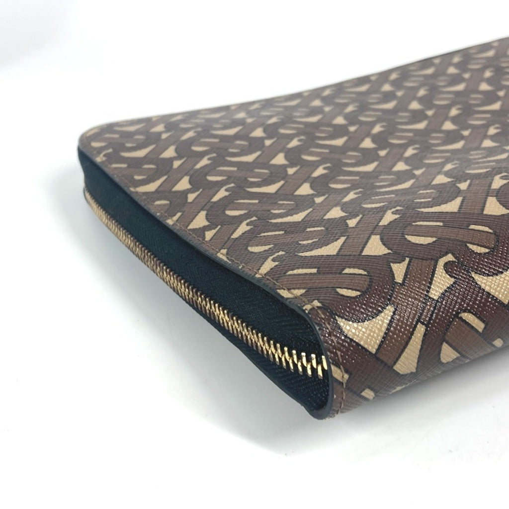 Burberry Brown Leather Canvas Clutch Bag Pouch (Pre-Owned)