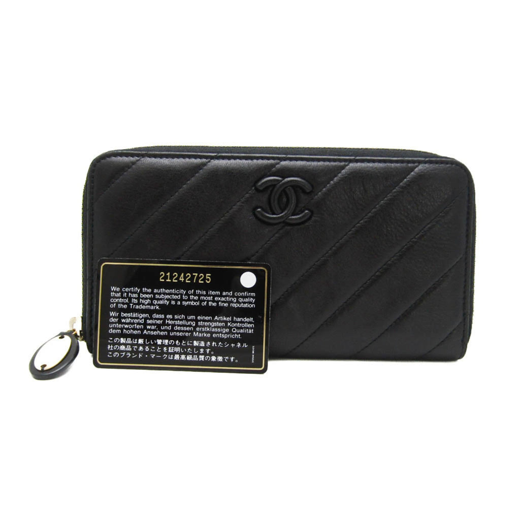 Chanel Black Leather Long Wallet (Bi-Fold) (Pre-Owned)
