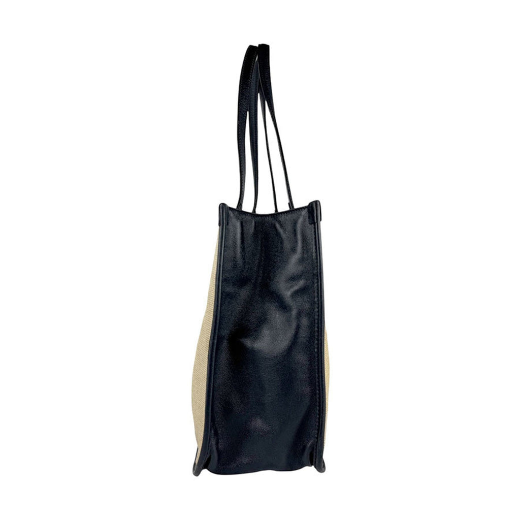 Gucci Beige Navy Canvas Leather Shoulder Bag (Pre-Owned)