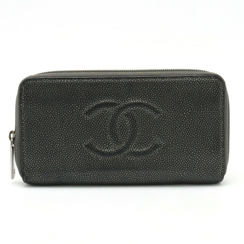 Chanel Metallic Gray Grained Calfskin Long Wallet (Bi-Fold) (Pre-Owned)