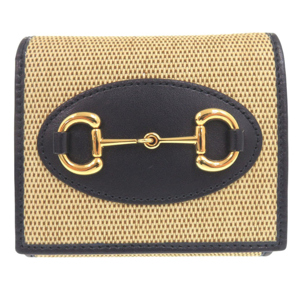 Gucci Beige Navy Canvas Leather Wallet (Bi-Fold) (Pre-Owned)