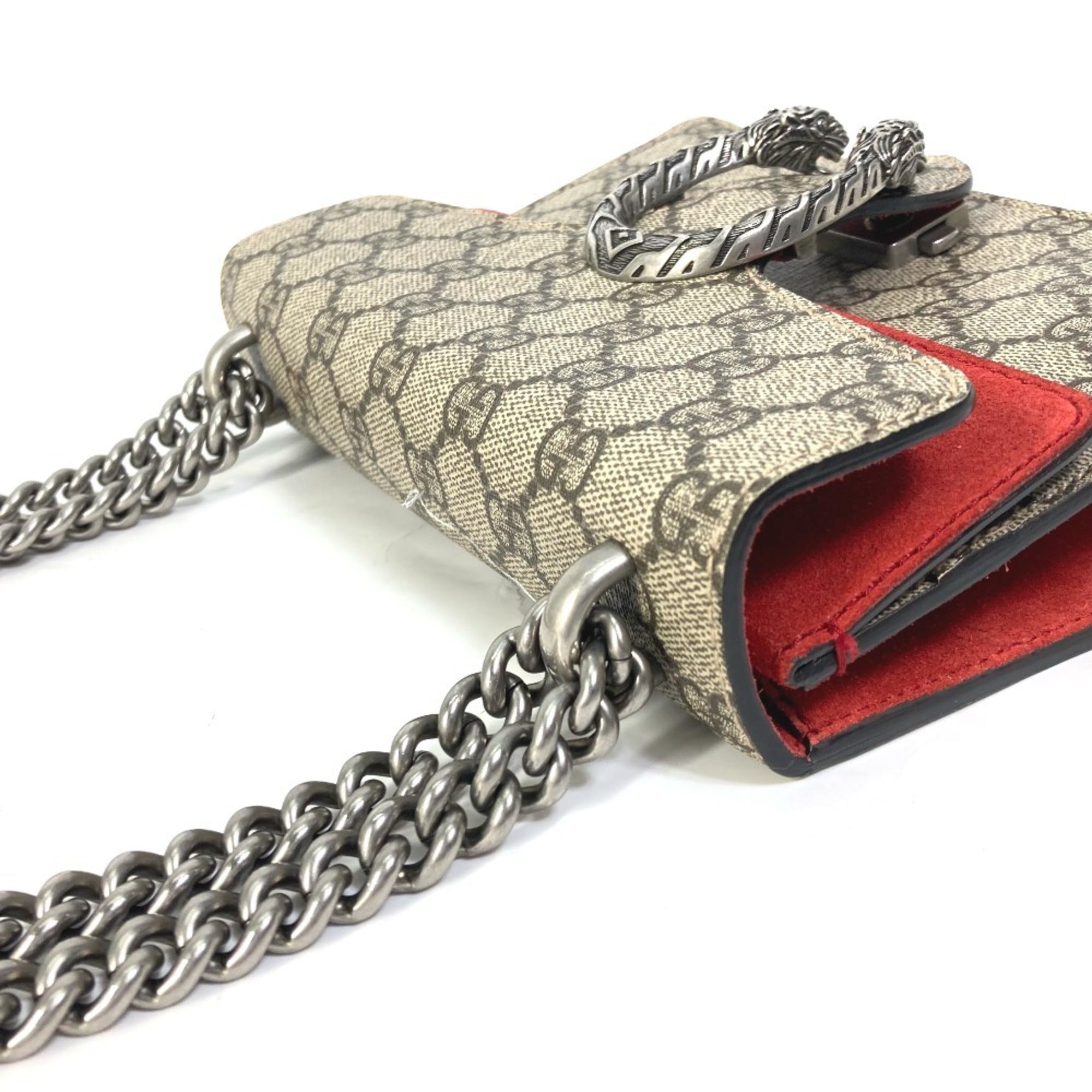 Gucci Beige Red Color Gg Supreme Shoulder Bag (Pre-Owned)