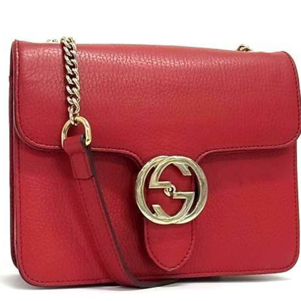 Gucci Red Color Leather Shoulder Bag (Pre-Owned)