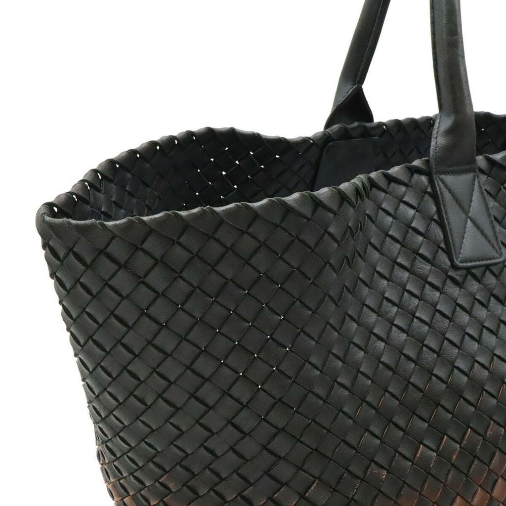 Bottega Veneta Intrecciato Black Brown Leather Tote Bag (Pre-Owned)