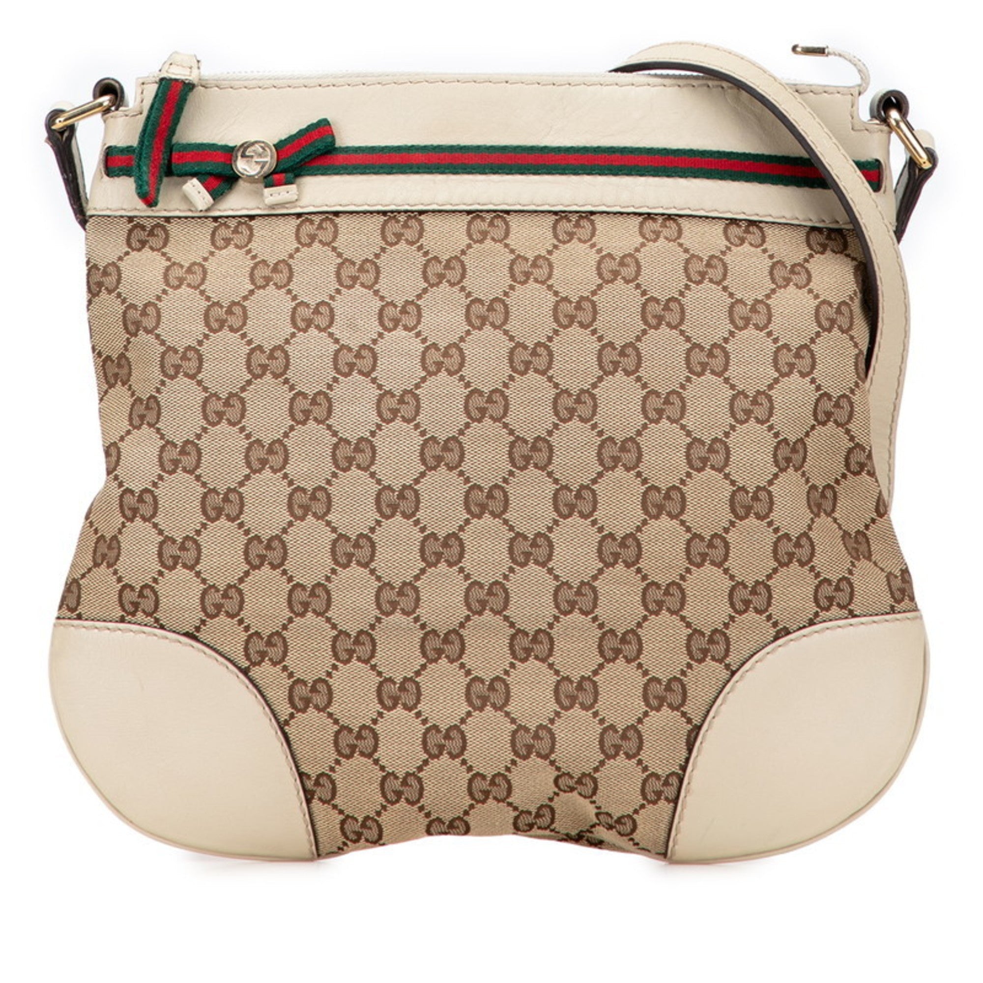 Gucci Gg Canvas Beige Gg Canvas Leather Shoulder Bag (Pre-Owned)
