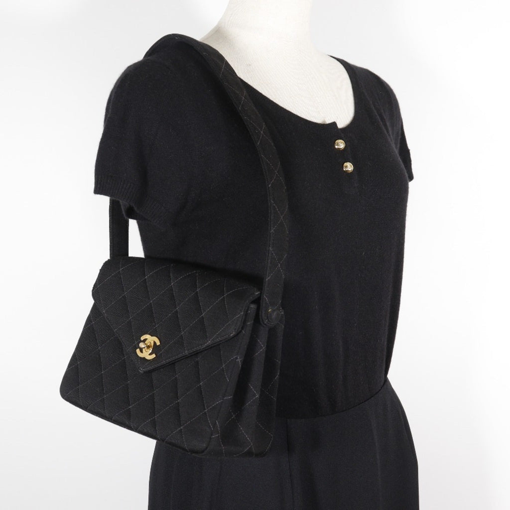 Chanel Black Cotton Shoulder Bag (Pre-Owned)
