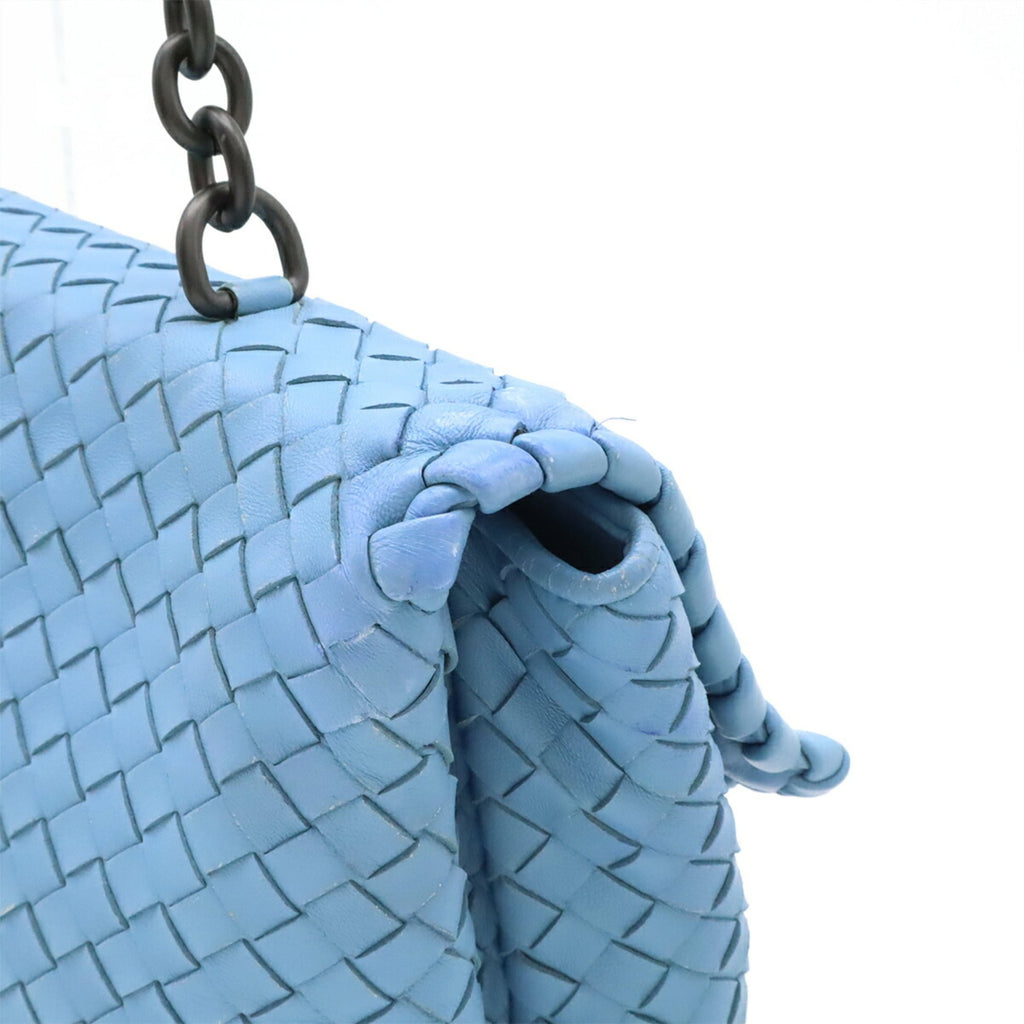 Bottega Veneta Intrecciato Light Blue Leather Shoulder Bag (Pre-Owned)