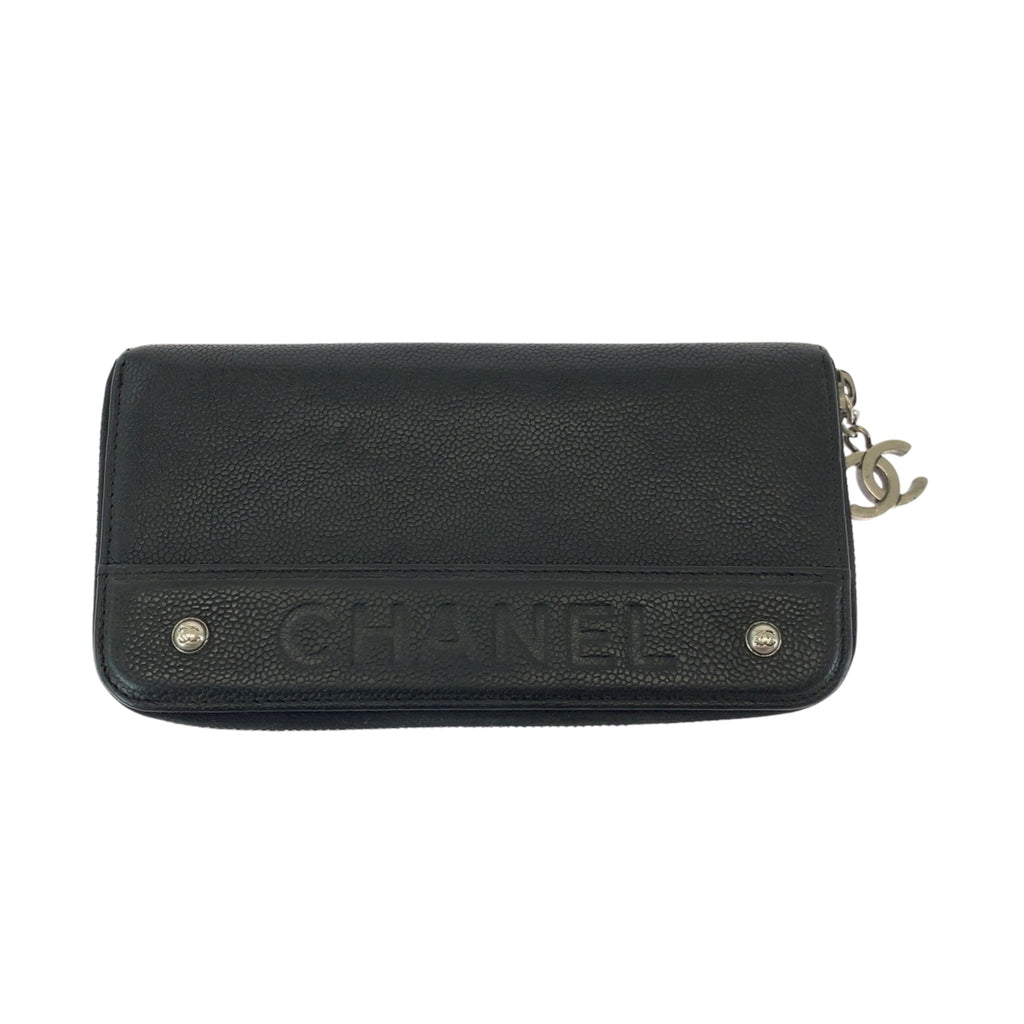 Chanel Black Grained Calfskin Long Wallet (Bi-Fold) (Pre-Owned)