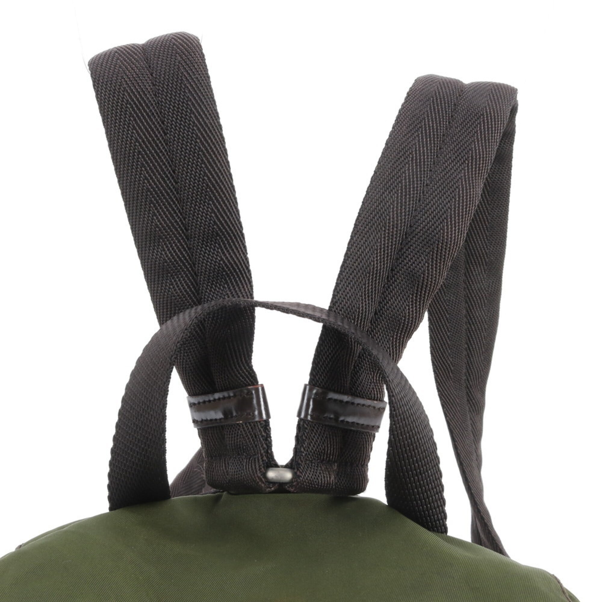 Prada Brown Green Nylon Leather Backpack (Pre-Owned)