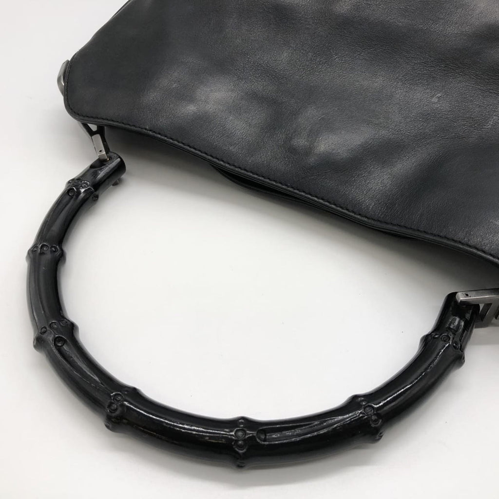 Gucci Black Bamboo Leather Handbag Shoulder Bag (Pre-Owned)