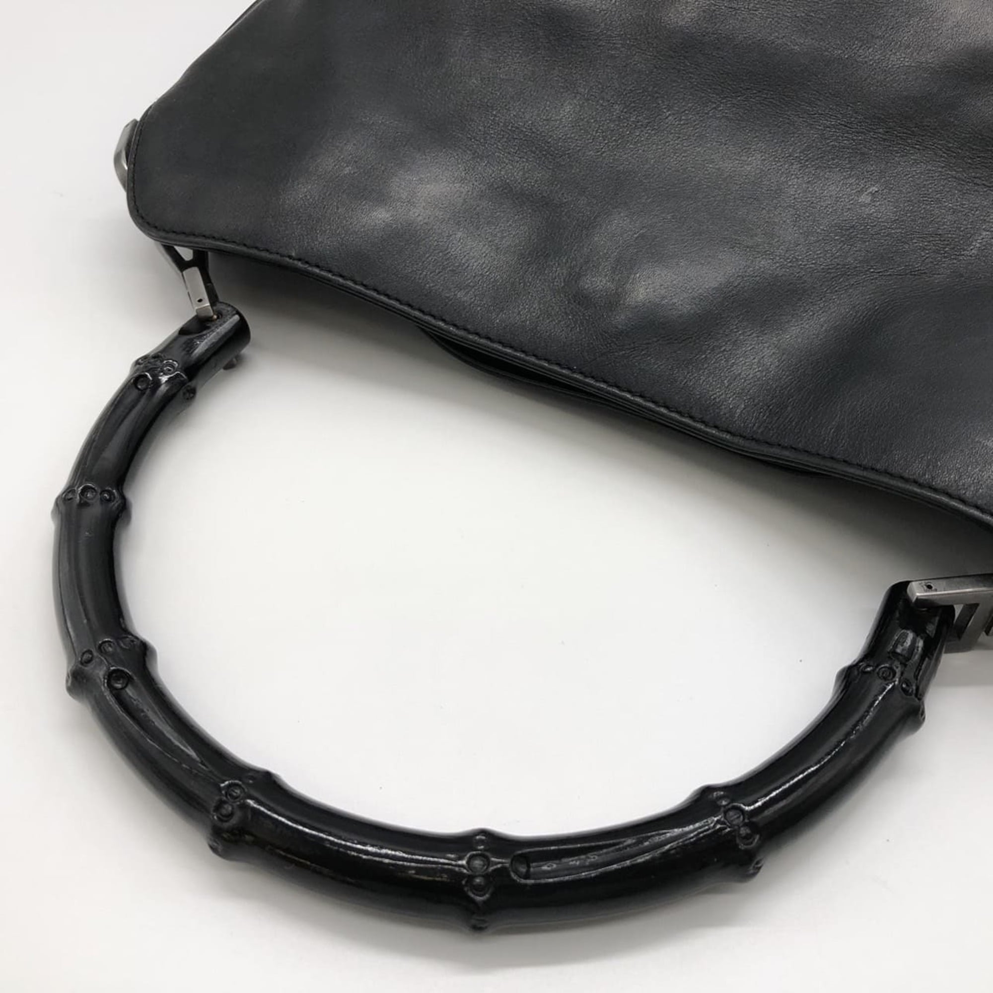 Gucci Black Bamboo Leather Handbag Shoulder Bag (Pre-Owned)