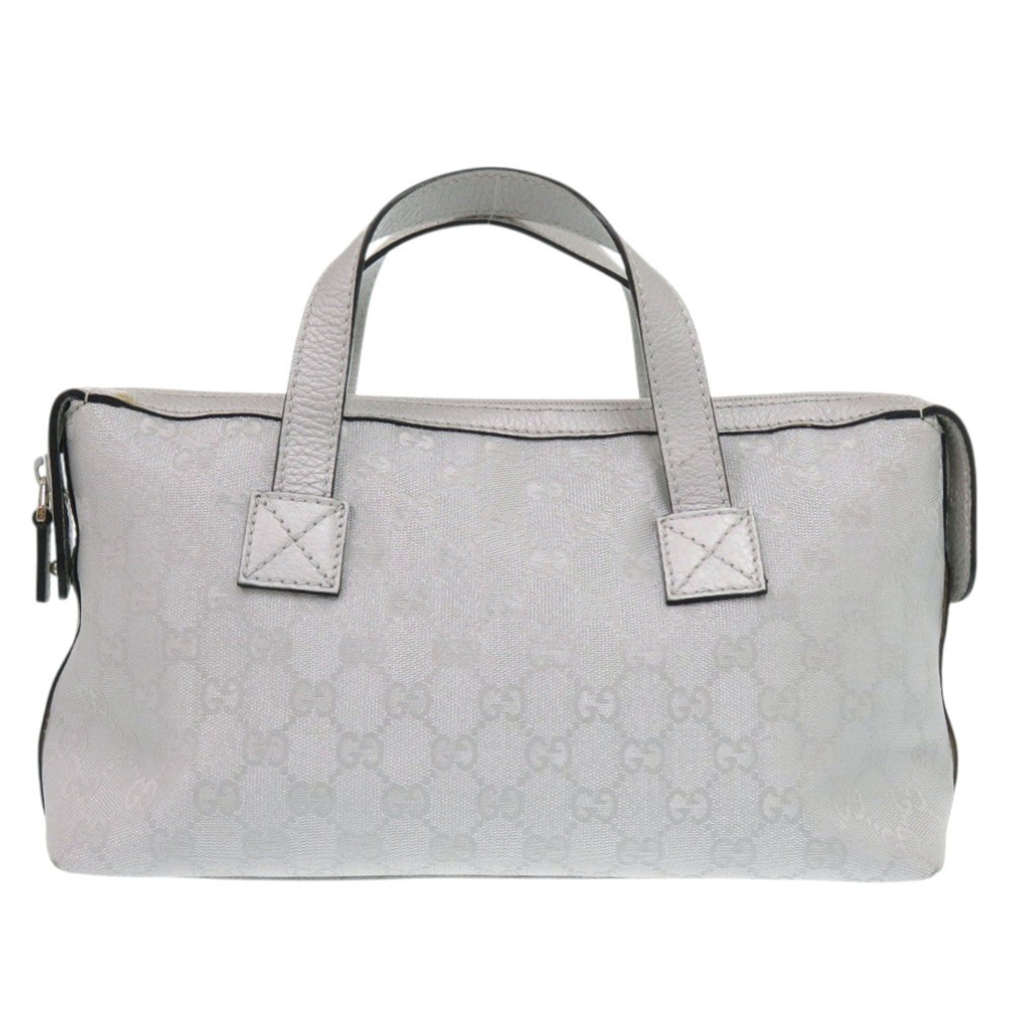 Gucci Gg Canvas Silver Gg Canvas Leather Handbag (Pre-Owned)