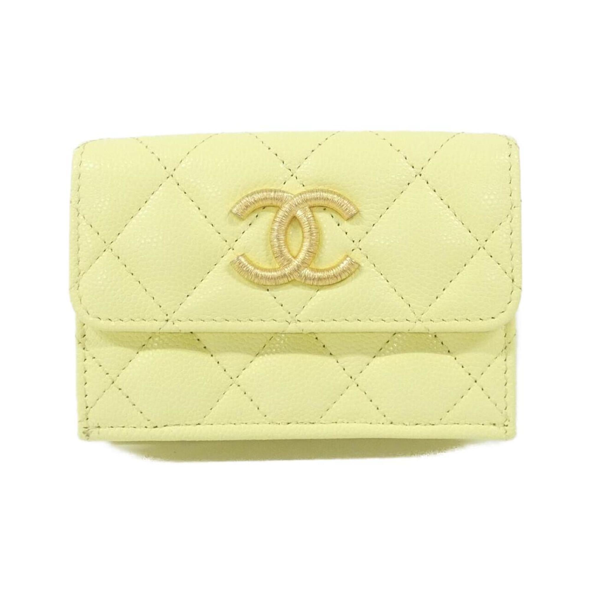 Chanel Yellow Grained Calfskin Wallet (Bi-Fold) (Pre-Owned)