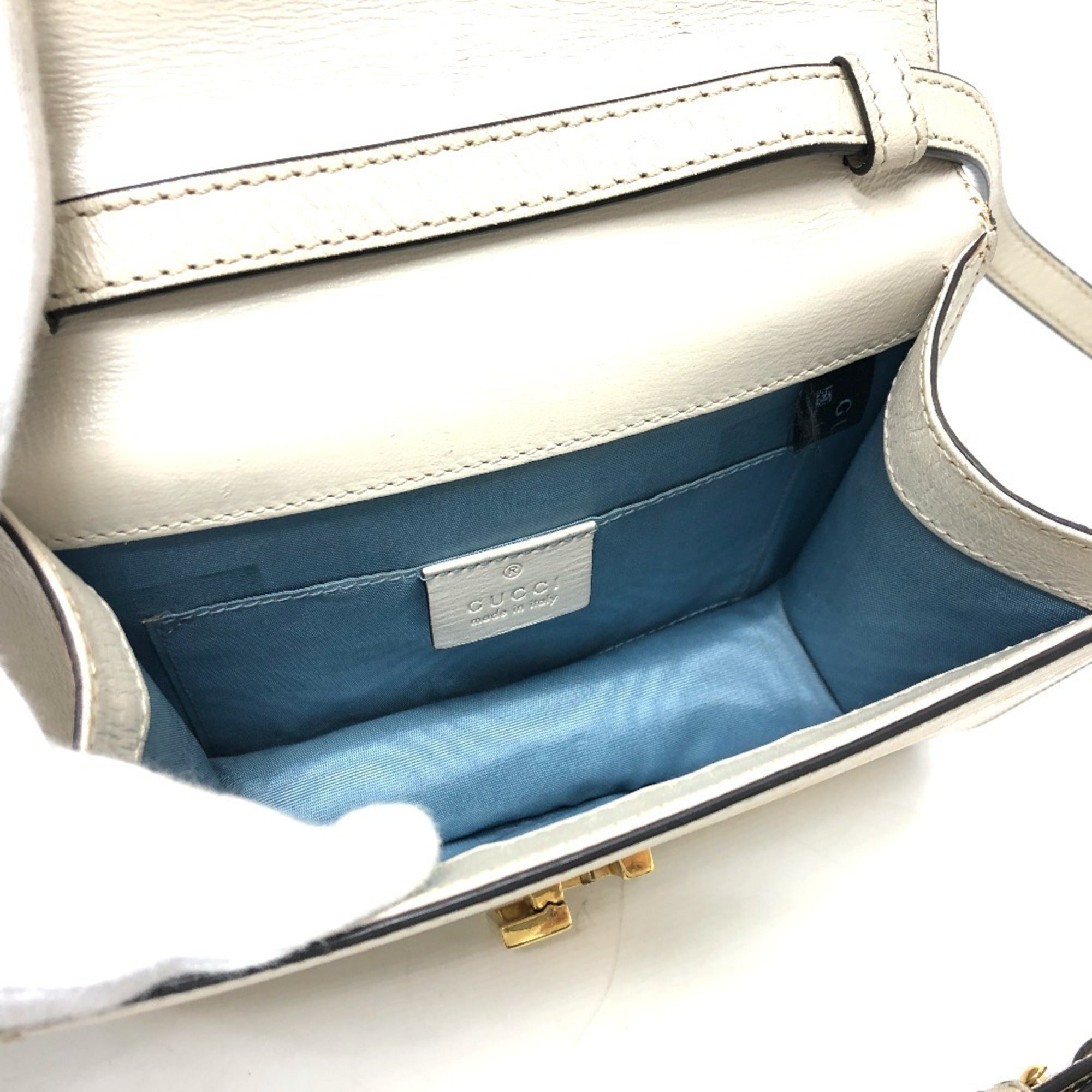Gucci Blue White Leather Handbag Shoulder Bag (Pre-Owned)