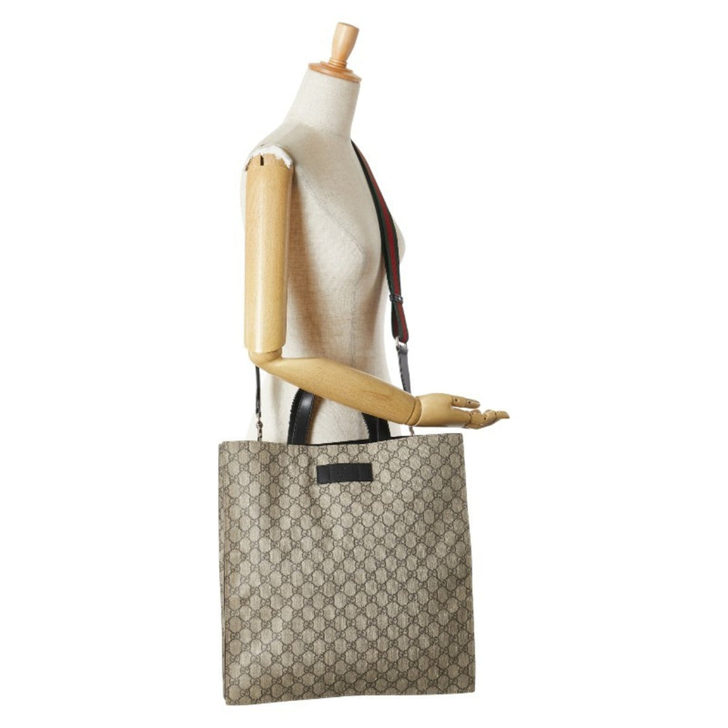 Gucci Beige Black Pvc Leather Shoulder Bag Tote Bag (Pre-Owned)