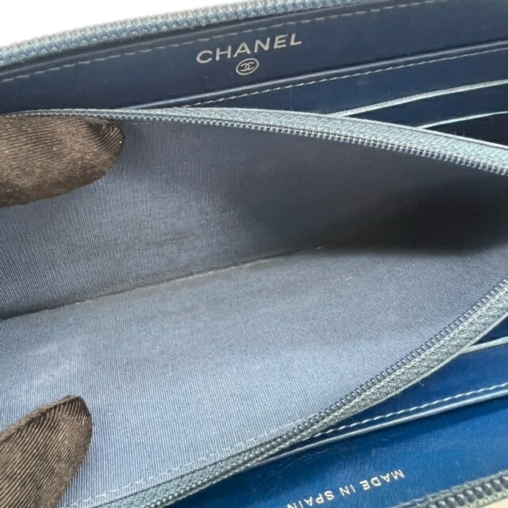 Chanel Blue Grained Calfskin Long Wallet (Bi-Fold) (Pre-Owned)