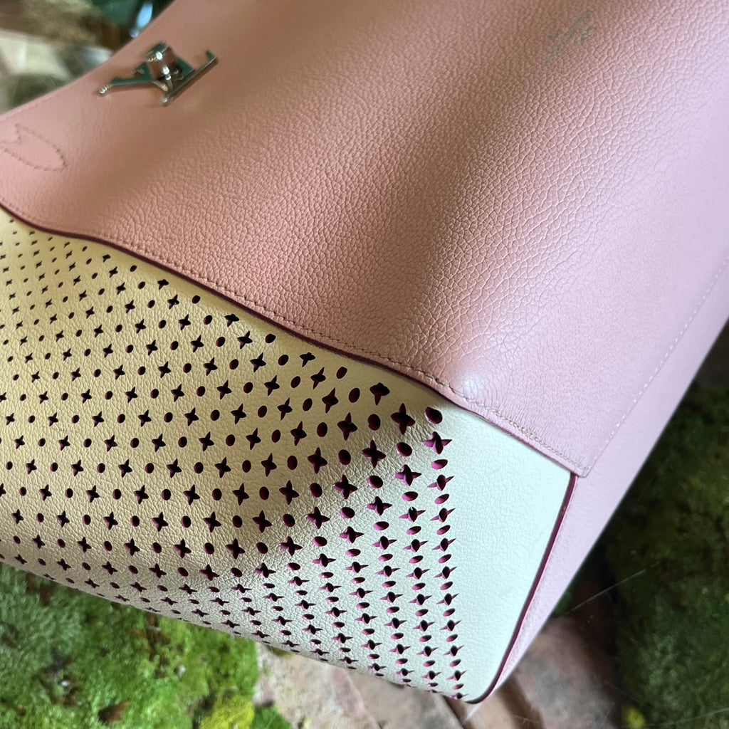 LOUIS VUITTON LockMe Cabas Pink Perforated Leather Monogram Flower Tote Bag
