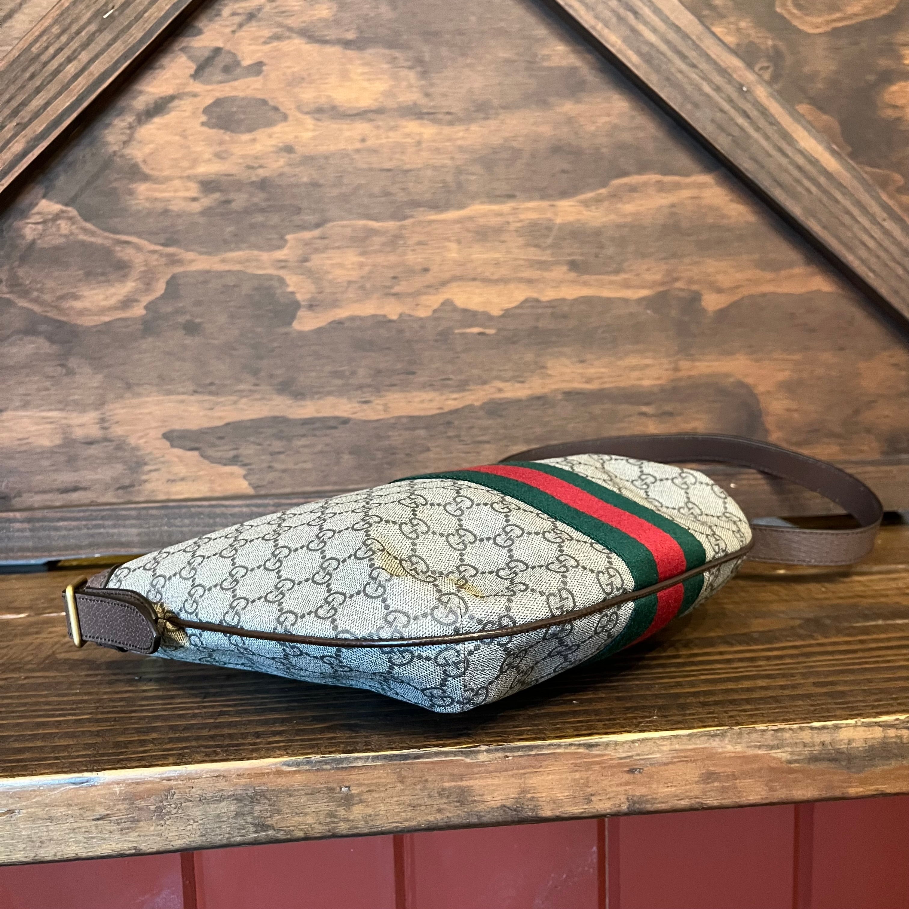 GUCCI Ophidia Half Moon Hobo Beige Ebony GG Coated Canvas Shoulder Bag
