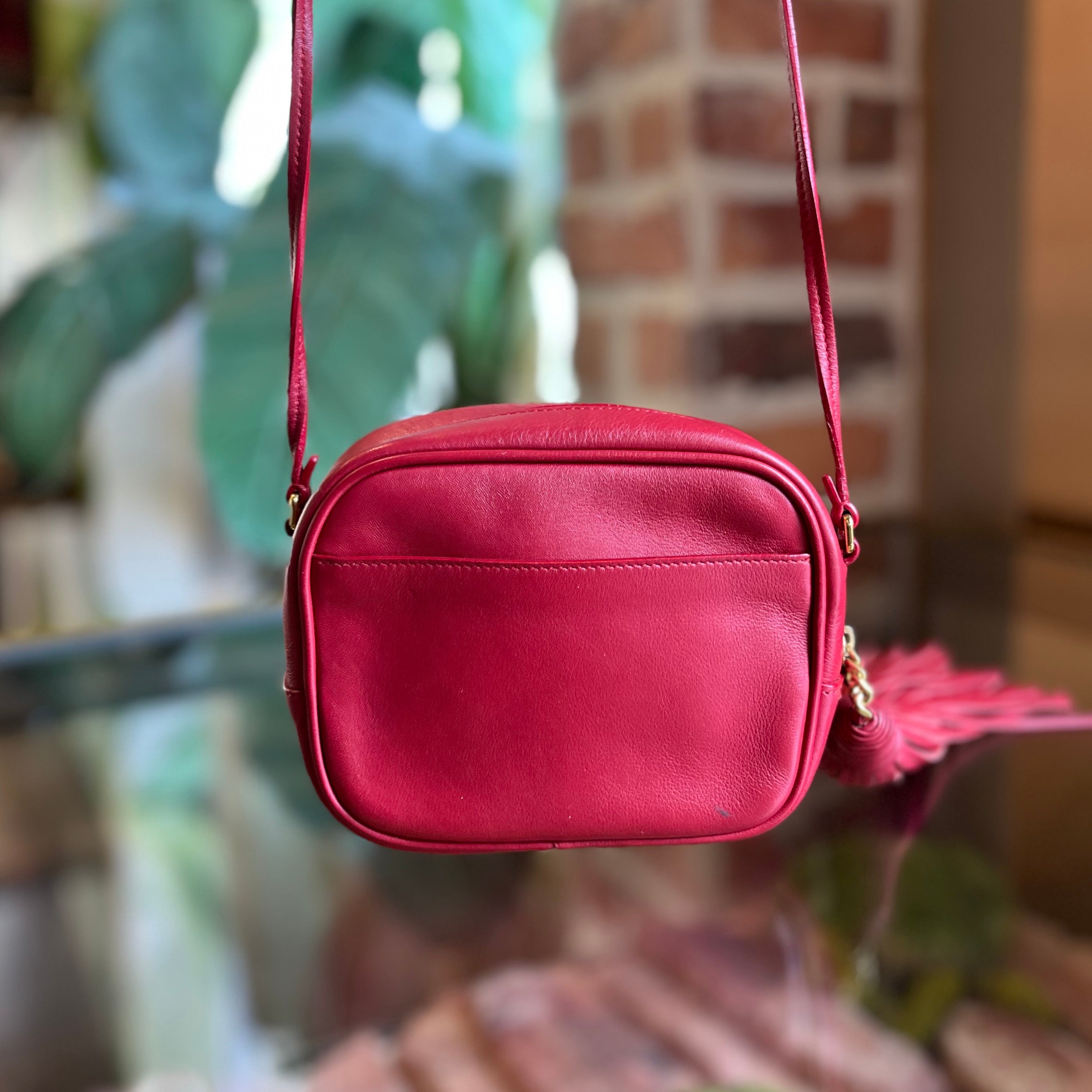 SAINT LAURENT Mini Blogger Red Leather Crossbody Bag