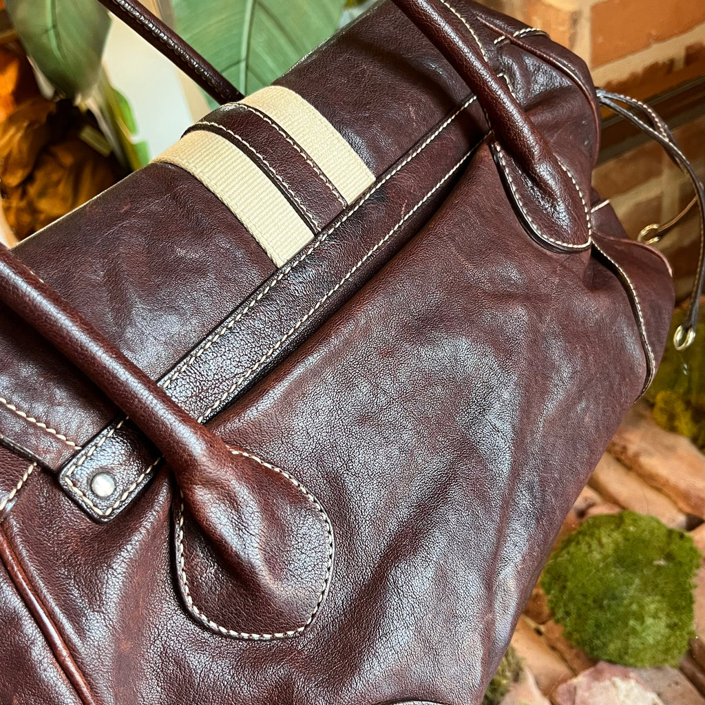 PRADA Buckle Striped Brown Shoulder Bag