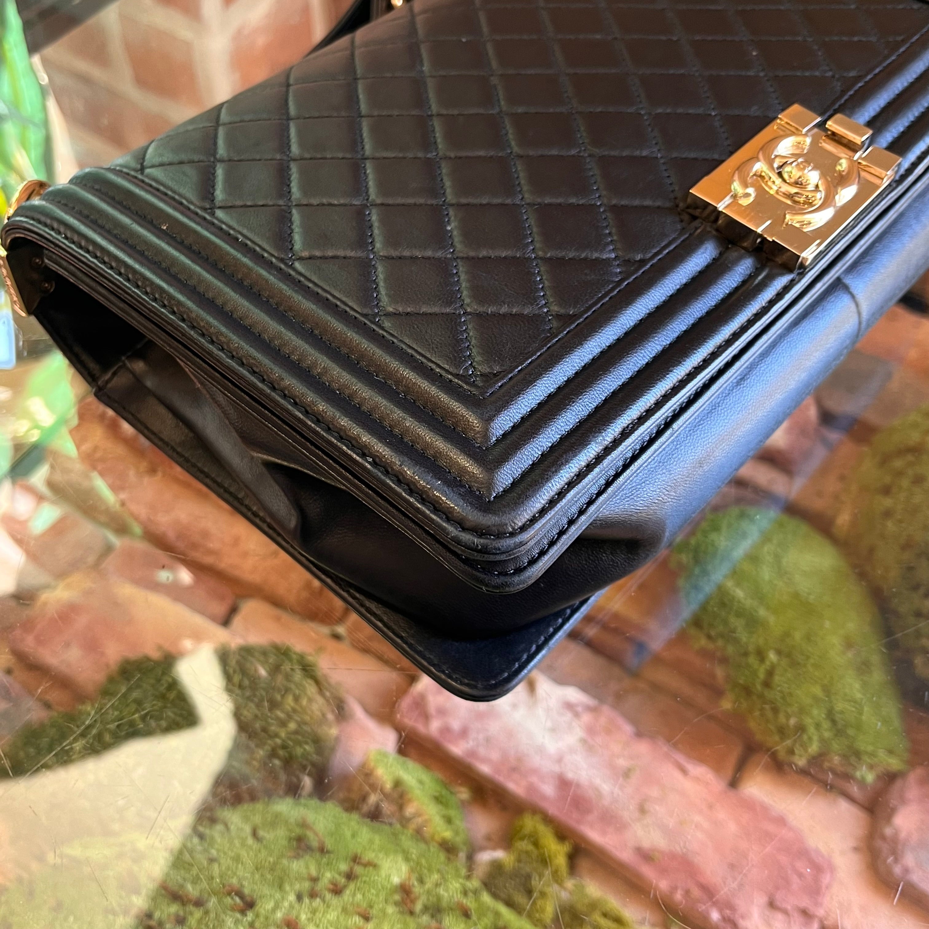CHANEL Boy New Medium Black Lambskin Shoulder Bag