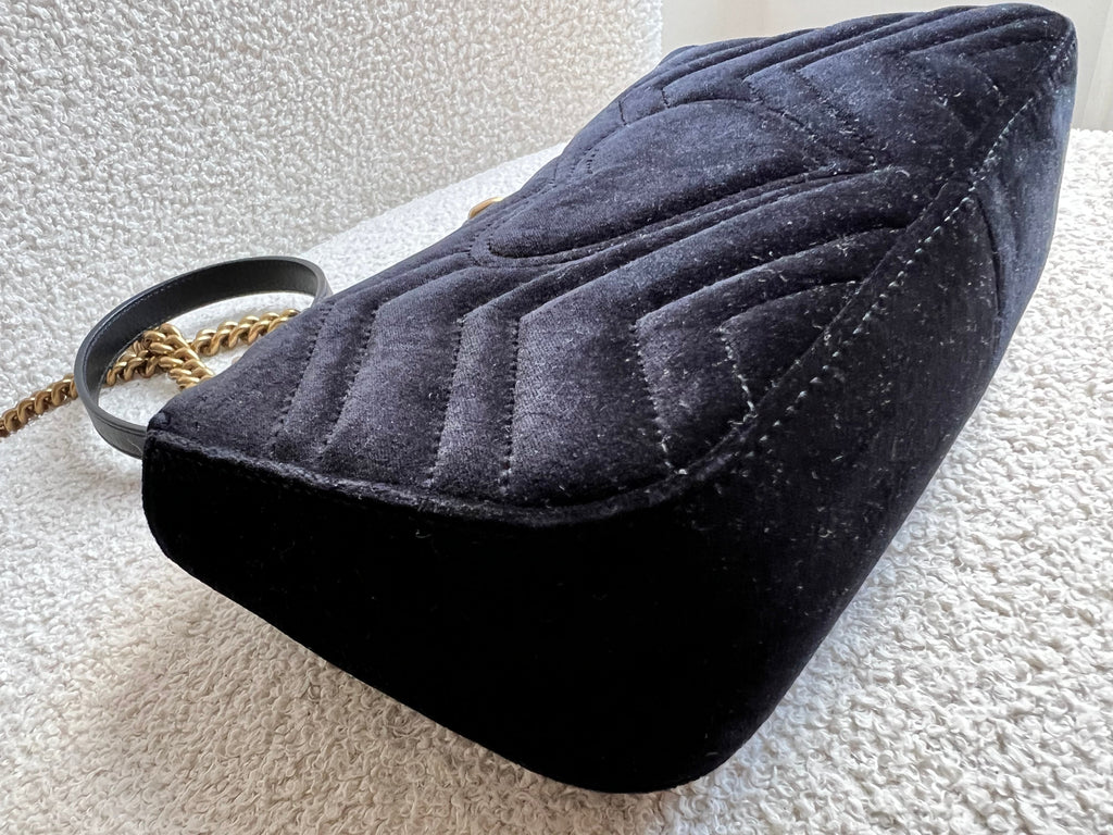 Gucci GG Black Velvet Embellished Marmont Mini Shoulder Bag