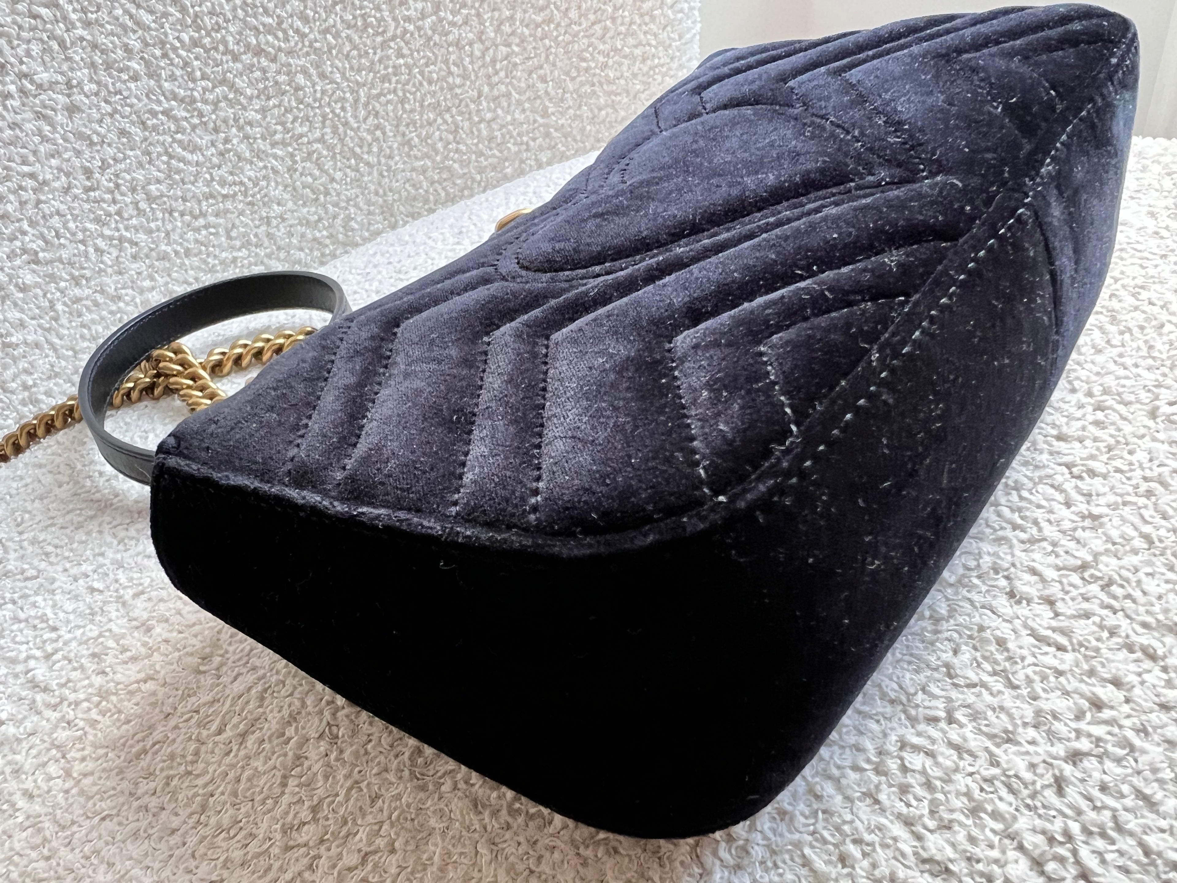 Gucci GG Black Velvet Embellished Marmont Mini Shoulder Bag