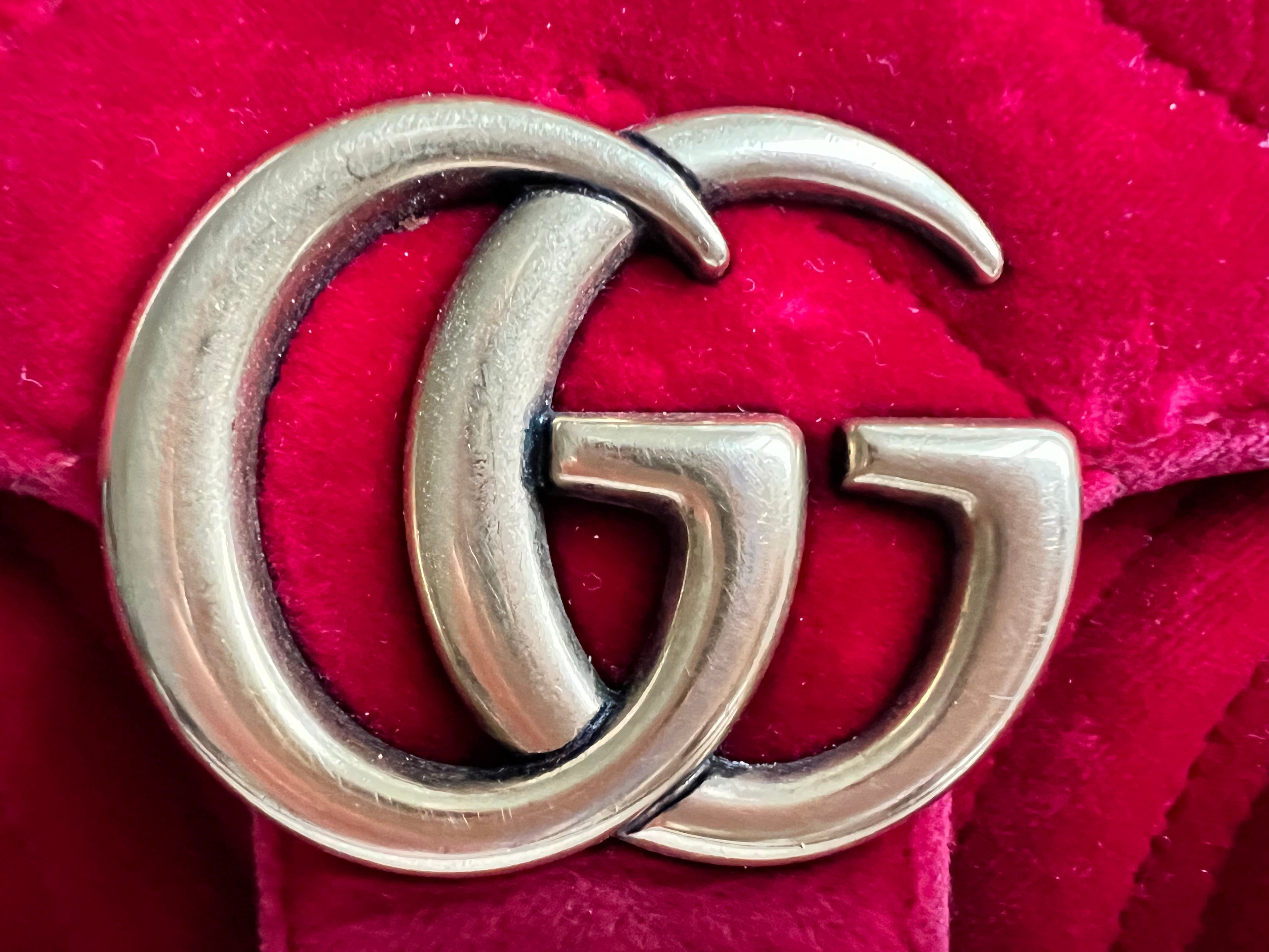 Gucci GG Mini Red Velvet Marmont Mini Shoulder Bag (RRP £1295)
