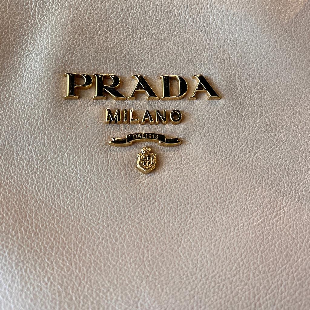 PRADA Argilla Glacé Calf Leather Beige Tote Bag