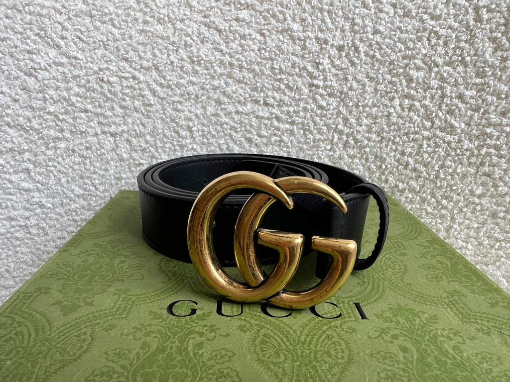 Gucci GG Marmont Black Leather Belt with Gold Buckle (RRP £395)