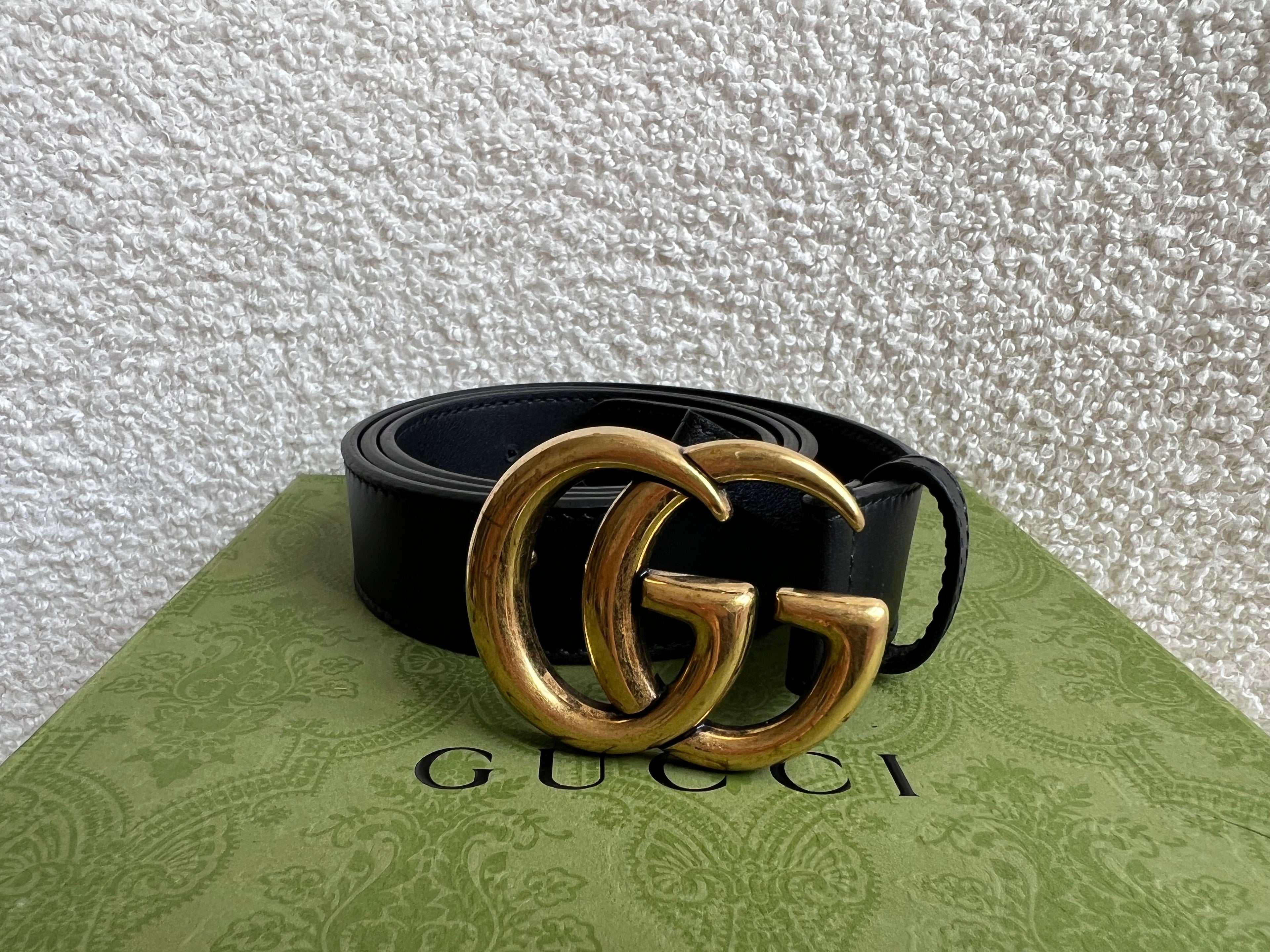 Gucci GG Marmont Black Leather Belt with Gold Buckle (RRP £395)
