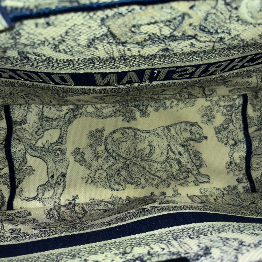 DIOR Medium Book Ecru and Blue Toile de Jouy Embroidered Tote