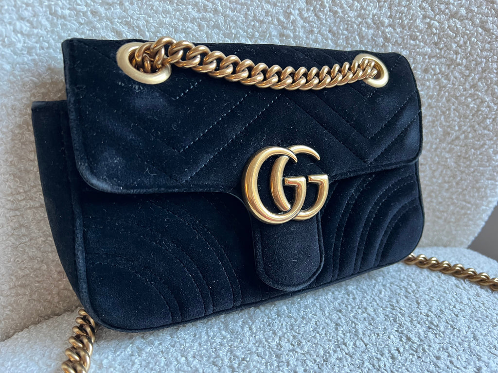 Gucci GG Black Velvet Marmont Mini Shoulder Bag (RRP £1395)