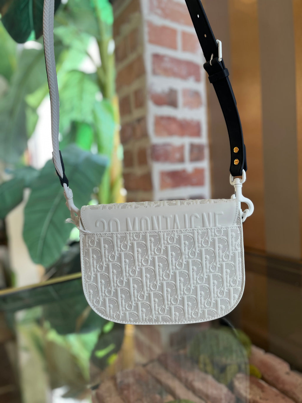 DIOR Bobby Medium White Blue Calfskin Perforated Shoulder Bag