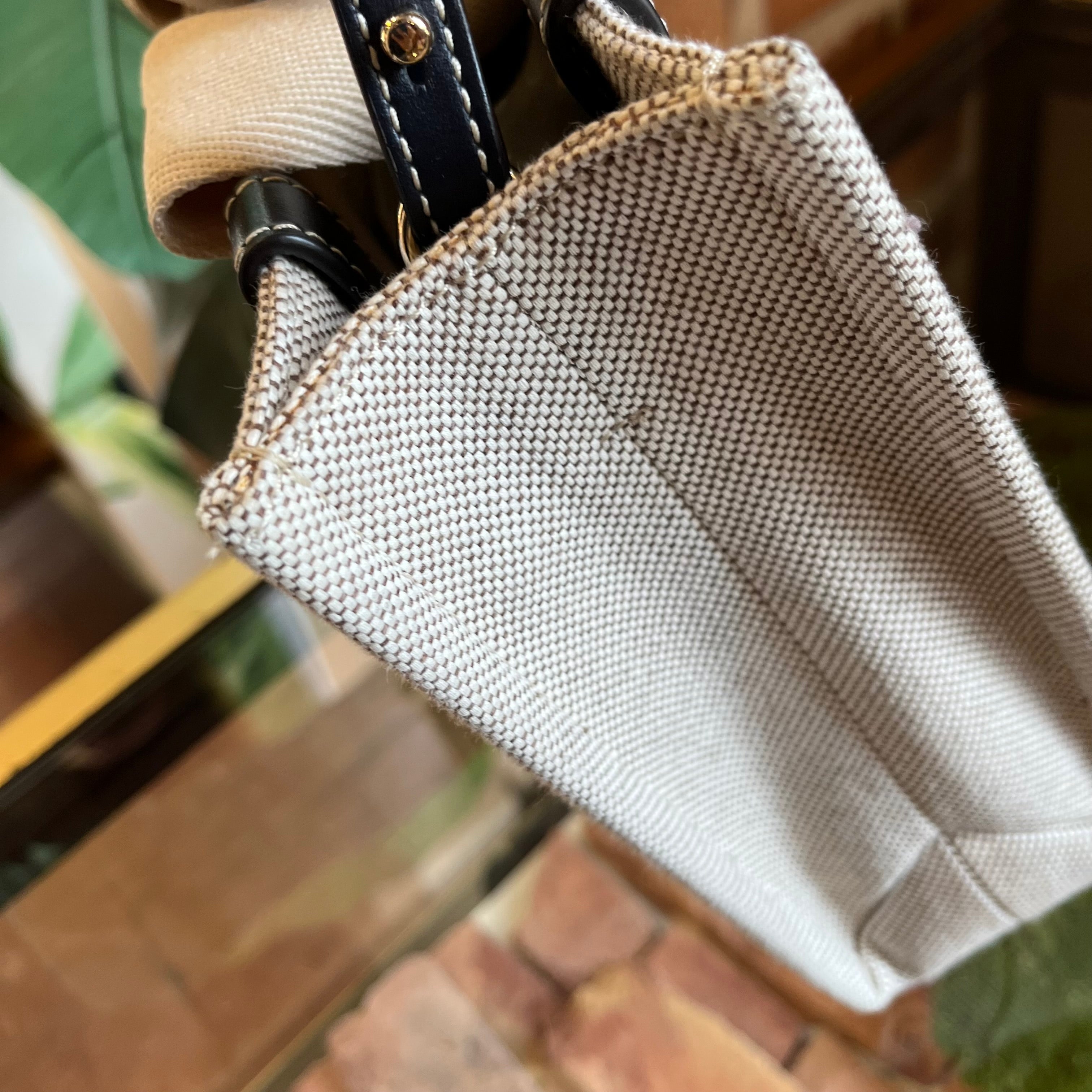 CHLOE Woody Logo Strap Linen Tote