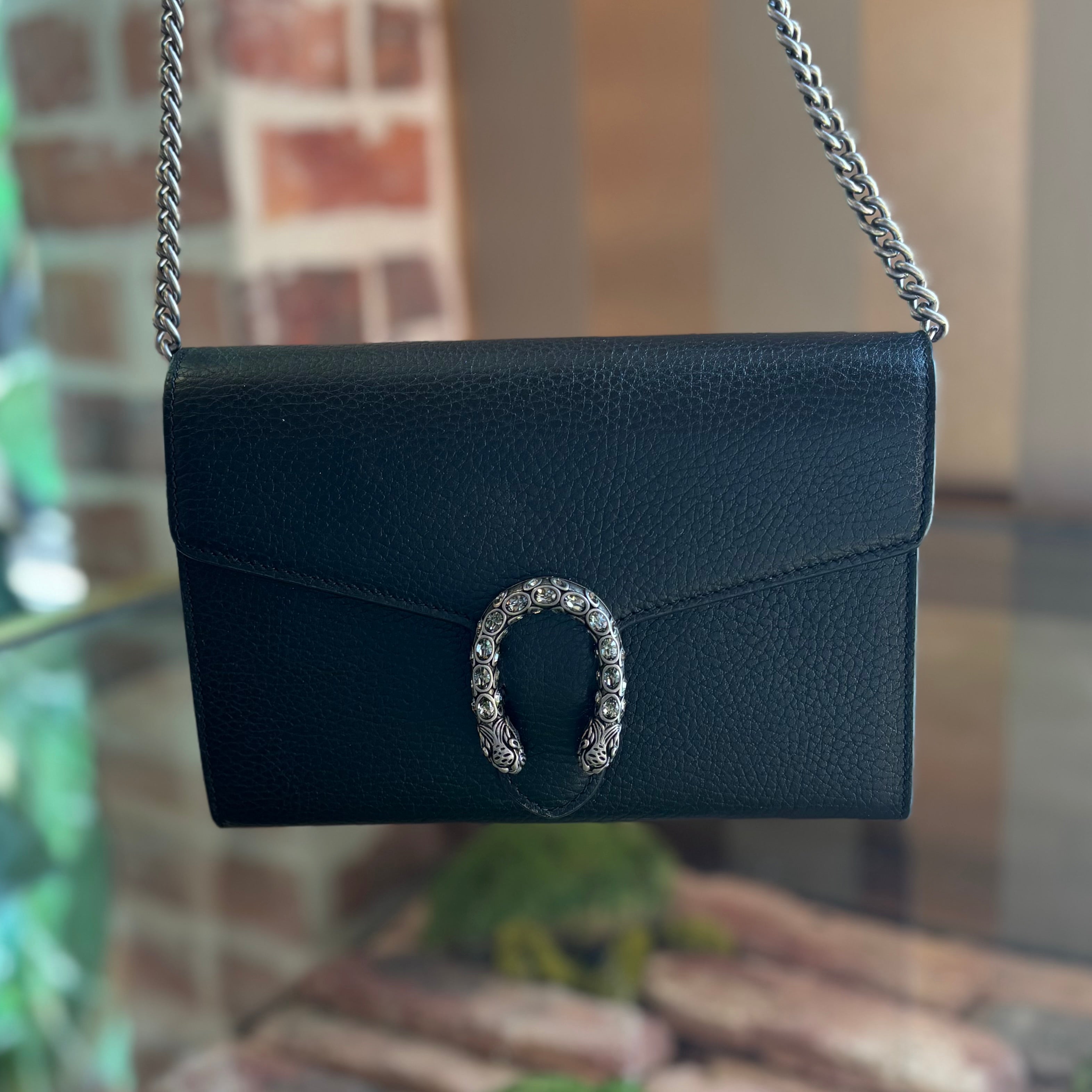 GUCCI Black Leather Dionysus Wallet On Chain
