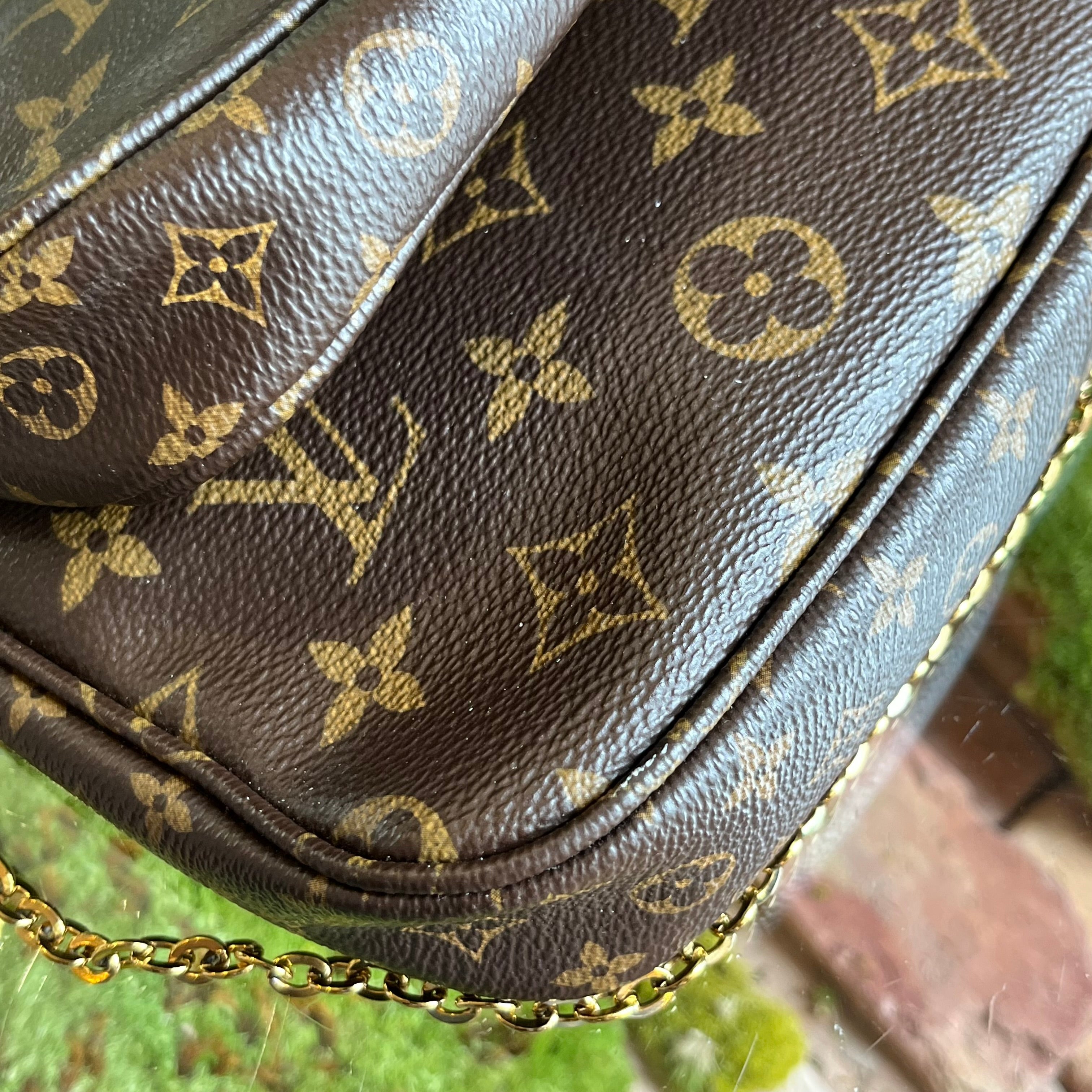 LOUIS VUITTON Multi Pochette Accessories Khaki Brown Monogram Coated Canvas Crossbody Bag