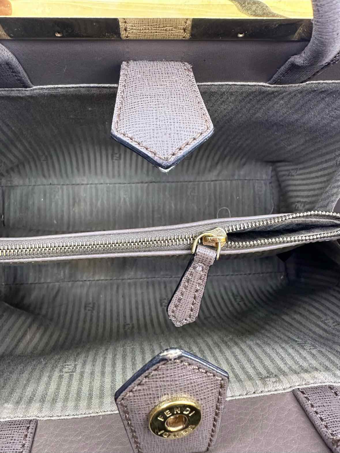 FENDI Taupe Leather Solid Handbag