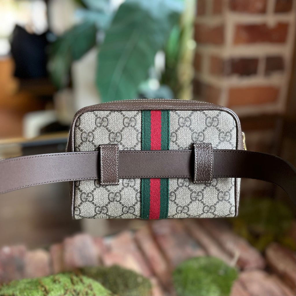 GUCCI Ophidia Beige Ebony GG Supreme Monogram Canvas Belt Bag SZ75/30(2US)