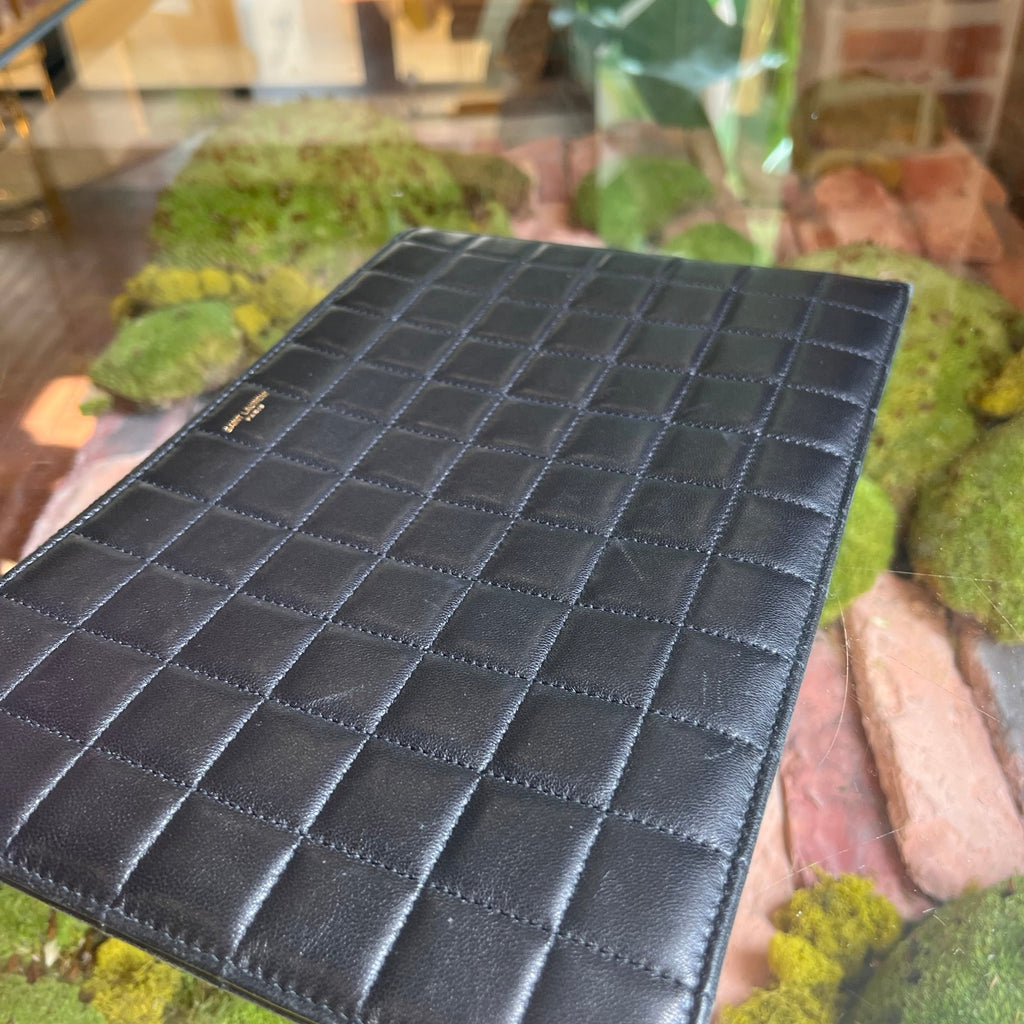 SAINT LAURENT Black Quilted Leather Pouch Clutch