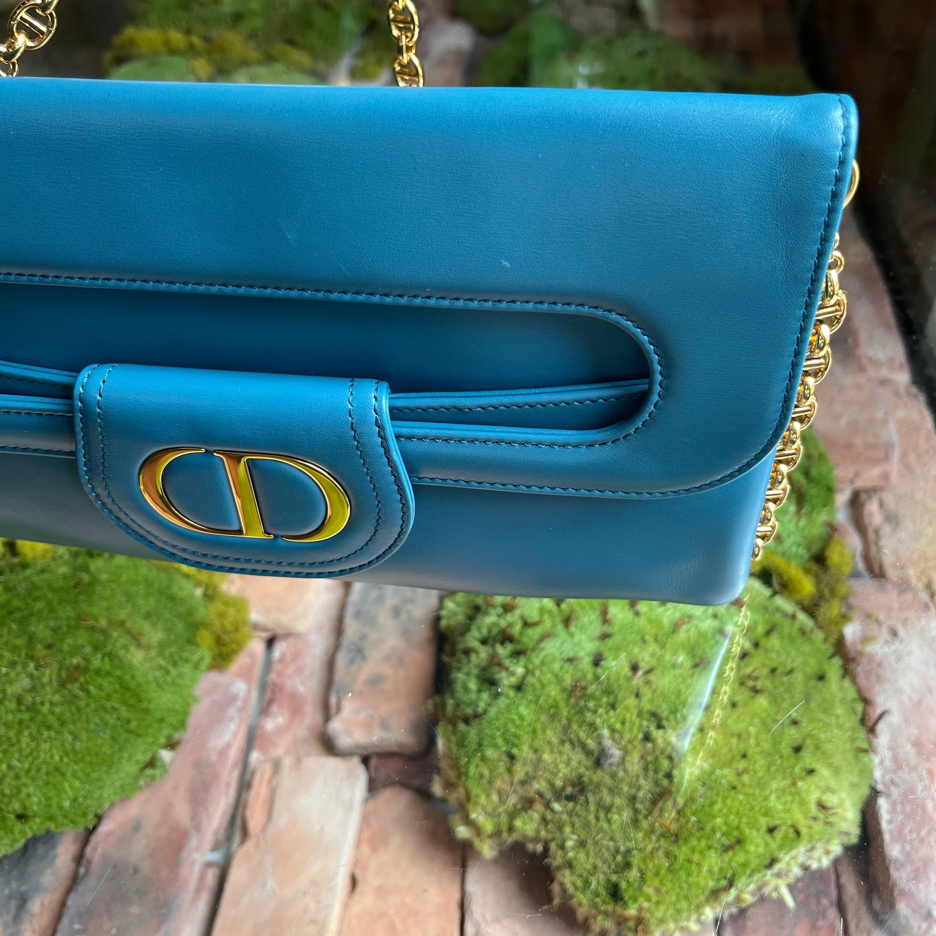 CHRISTIAN DIOR DiorDouble Medium Blue Smooth Calfskin Clutch