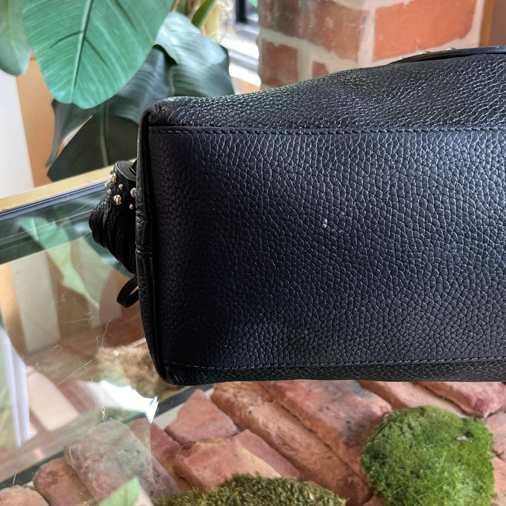 GUCCI Soho Studded Black Pebbled Calfskin Leather Chain Tote Bag