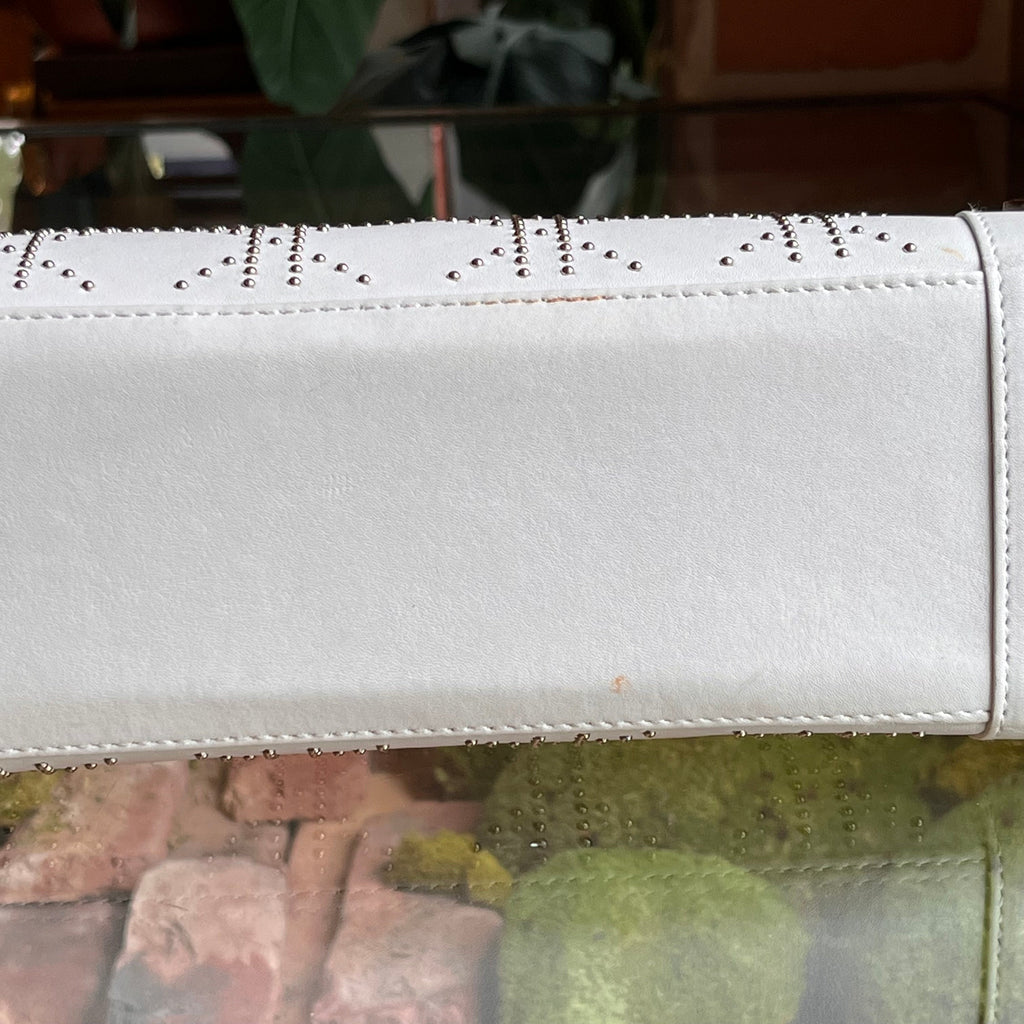 DIOR Lady Dior East West White Calfskin Leather Studded Tote Bag
