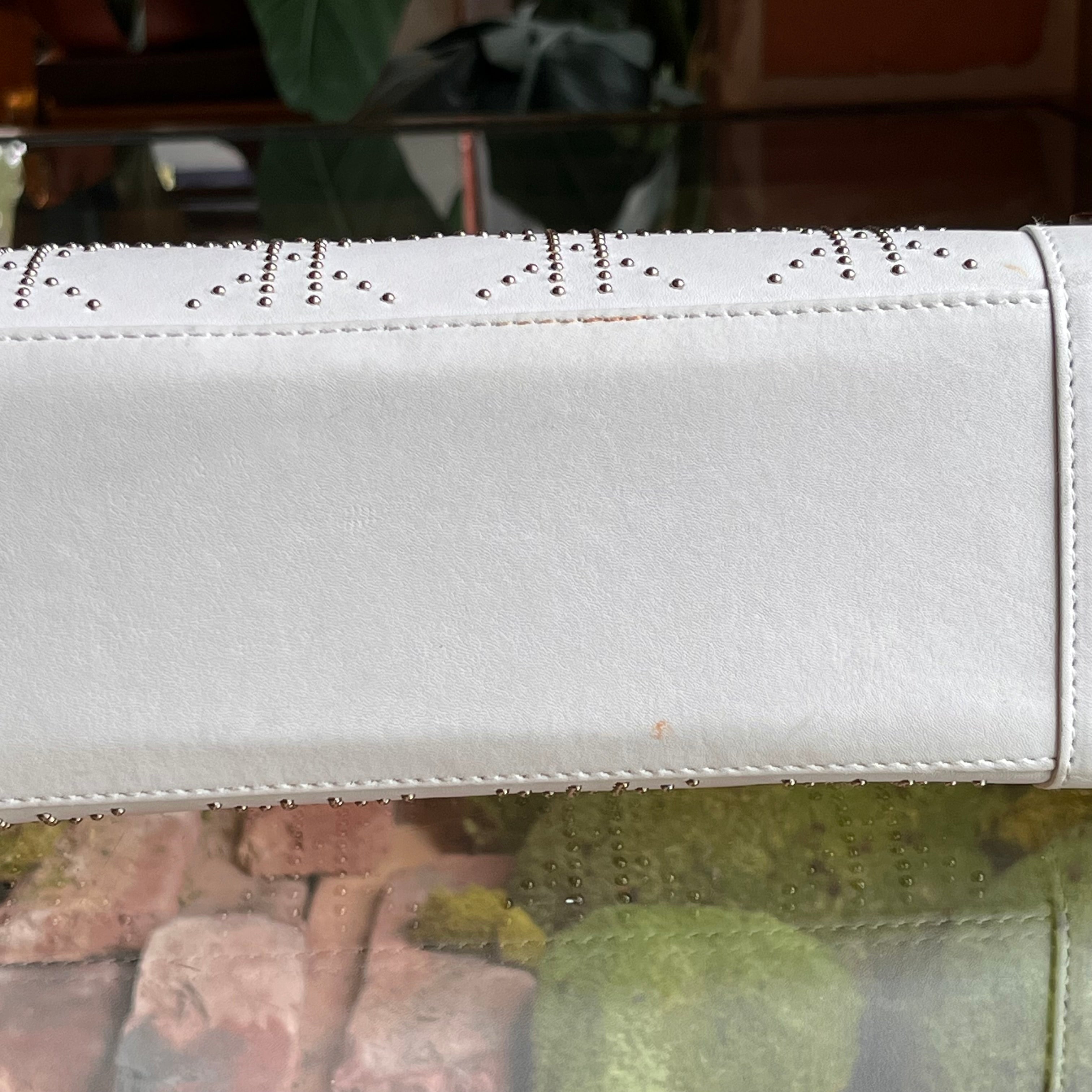 DIOR Lady Dior East West White Calfskin Leather Studded Tote Bag