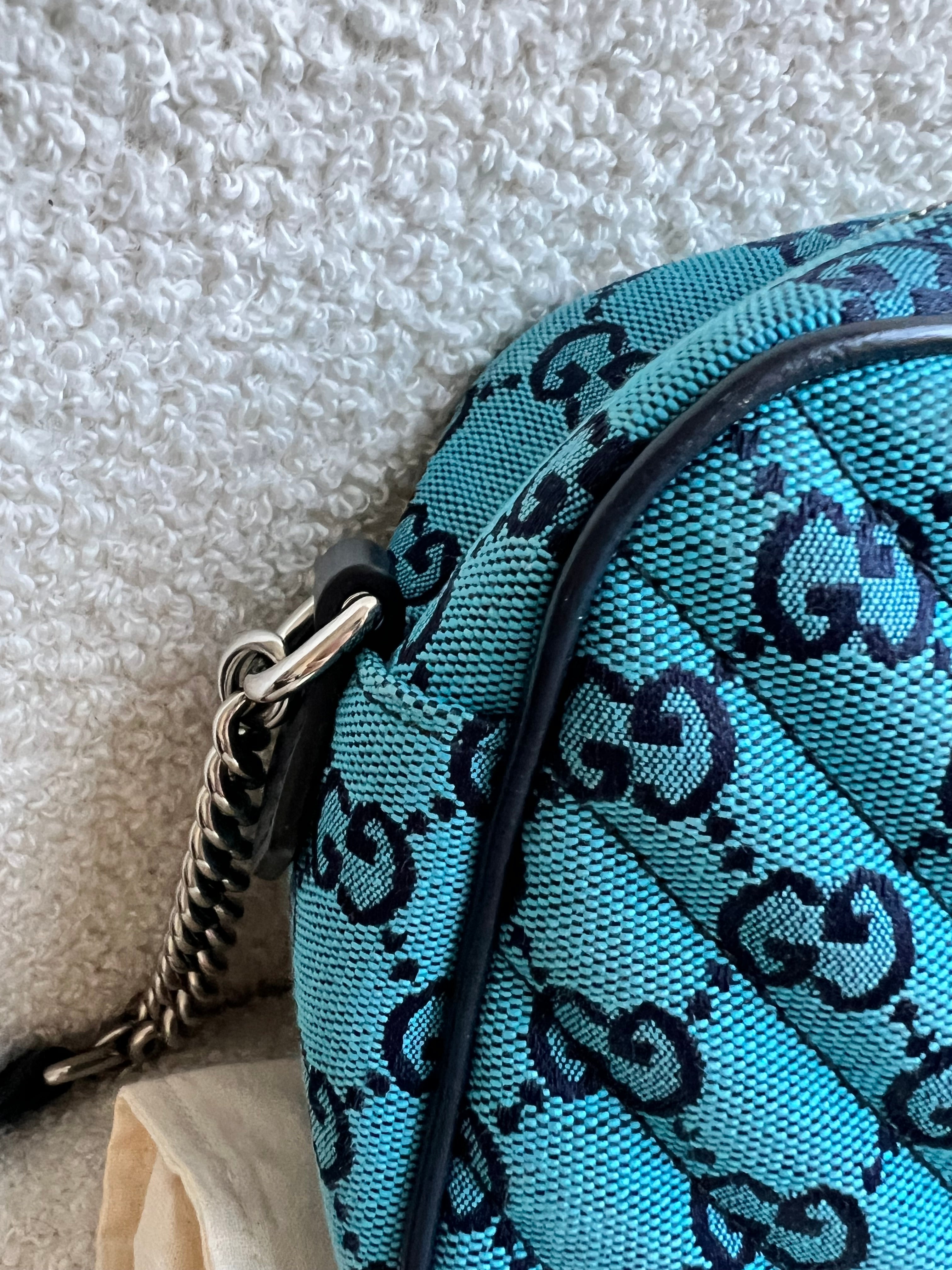 Gucci GG Marmont Blue Canvas Small Shoulder Bag (RRP £1050)