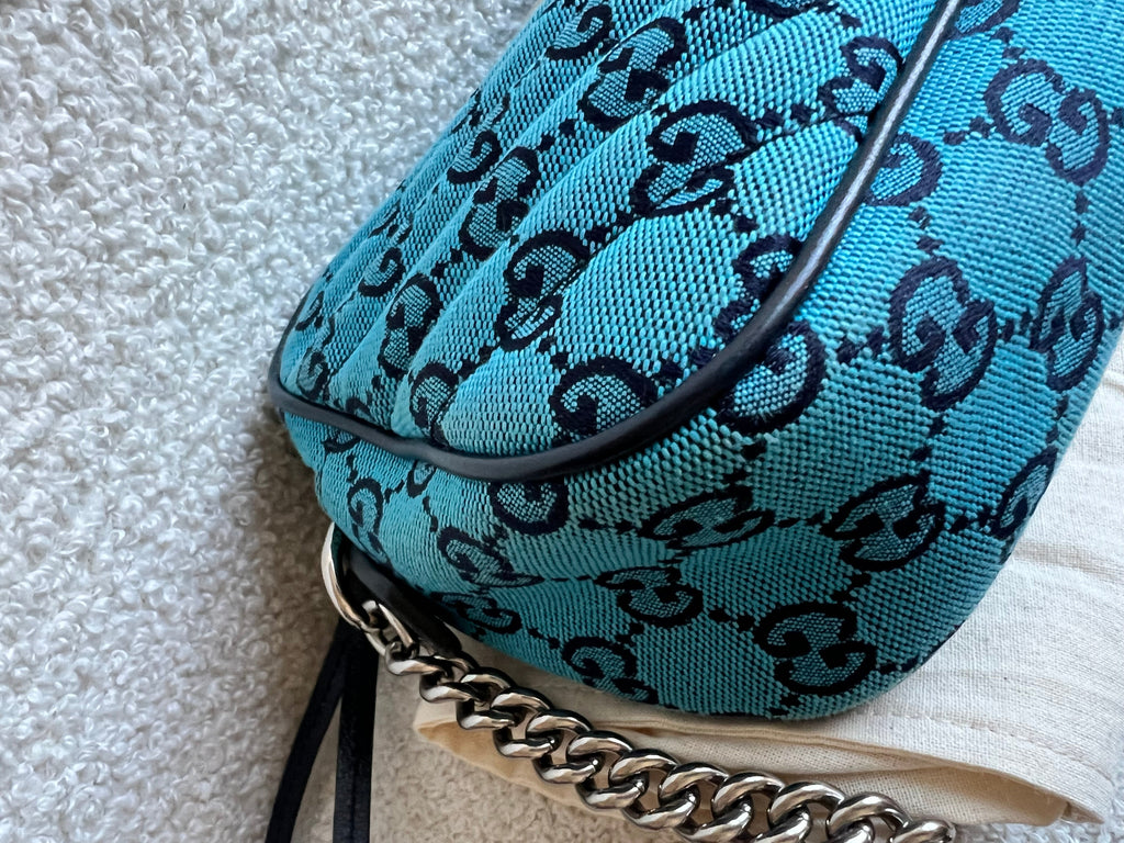Gucci GG Marmont Blue Canvas Small Shoulder Bag (RRP £1050)