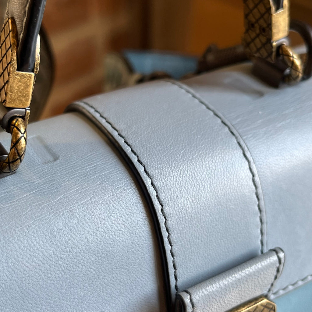 BOTTEGA VENETA Small Piazza Blue Nappa Leather Top Handle Bag